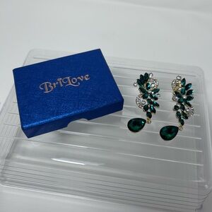 Love Emerald Green Crystal clip on Earrings